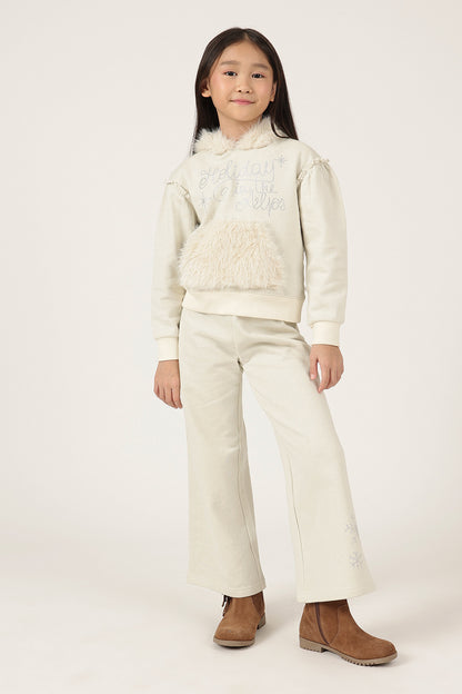 Girls Off White Cotton Blend Knit Track Pant