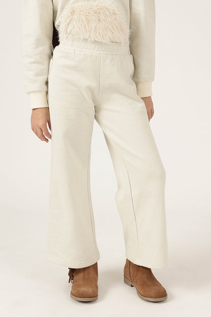 Girls Off White Cotton Blend Knit Track Pant
