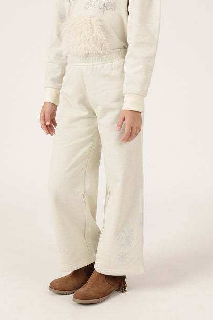 Girls Off White Cotton Blend Knit Track Pant