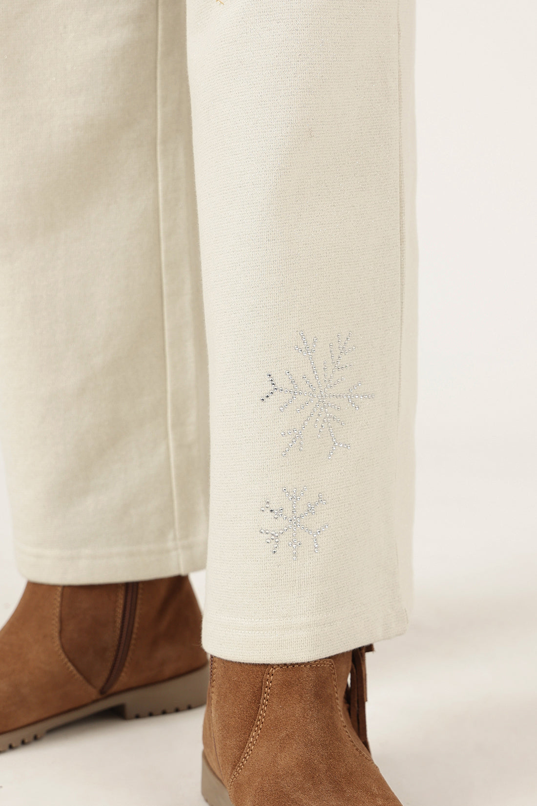 Girls Off White Cotton Blend Knit Track Pant