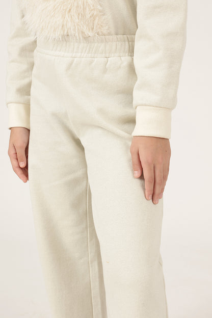 Girls Off White Cotton Blend Knit Track Pant