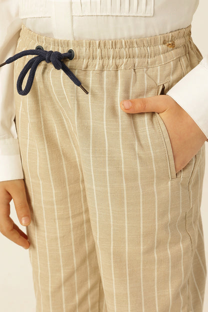 Boys Beige Striped Yarn Dyed Trousers