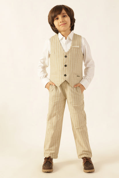 Boys Beige Striped Yarn Dyed Trousers