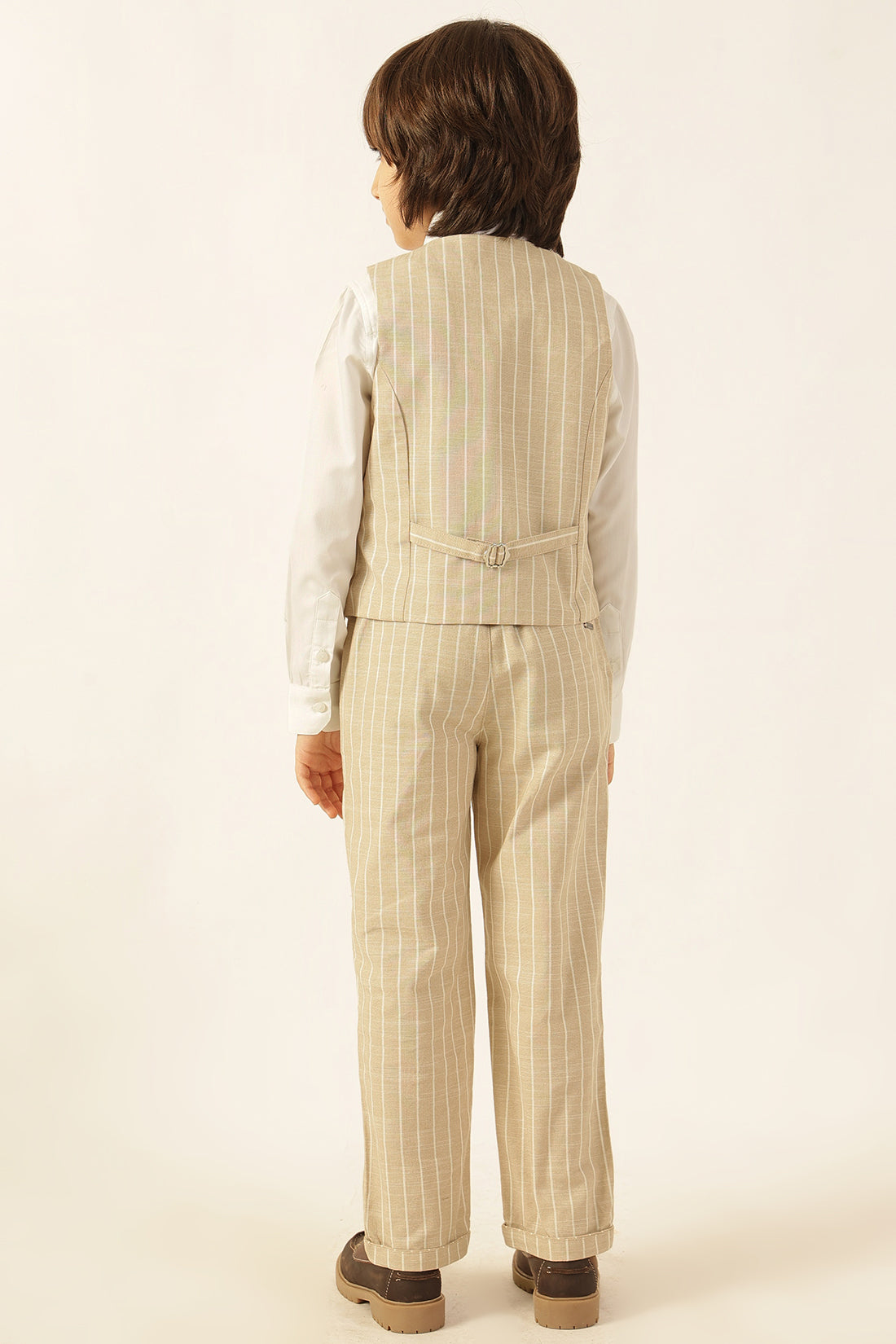 Boys Beige Striped Yarn Dyed Trousers
