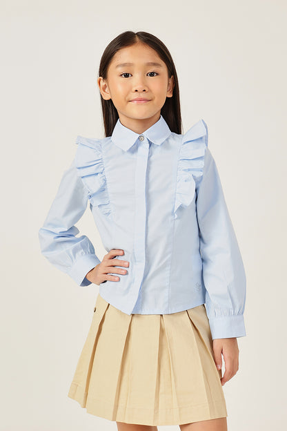 Girls Blue Solid Woven Top One Friday