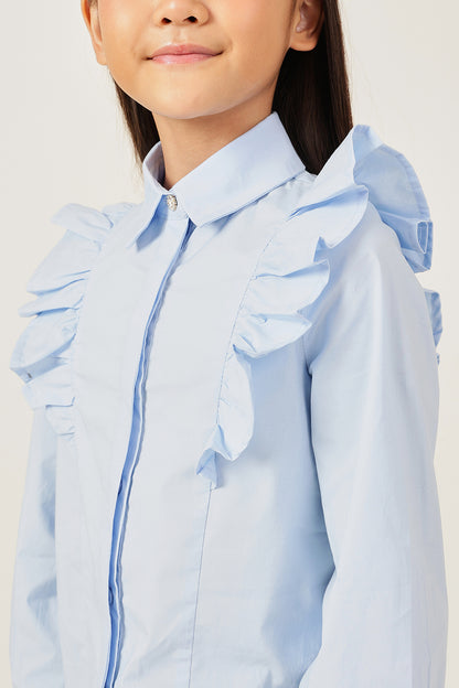 Girls Blue Solid Woven Top One Friday