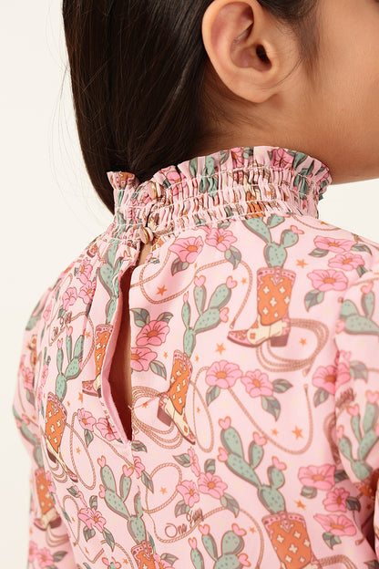 Girls Abstract Print Polyester Full Dress