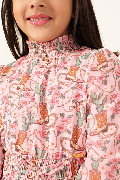 Girls Abstract Print Polyester Full Dress