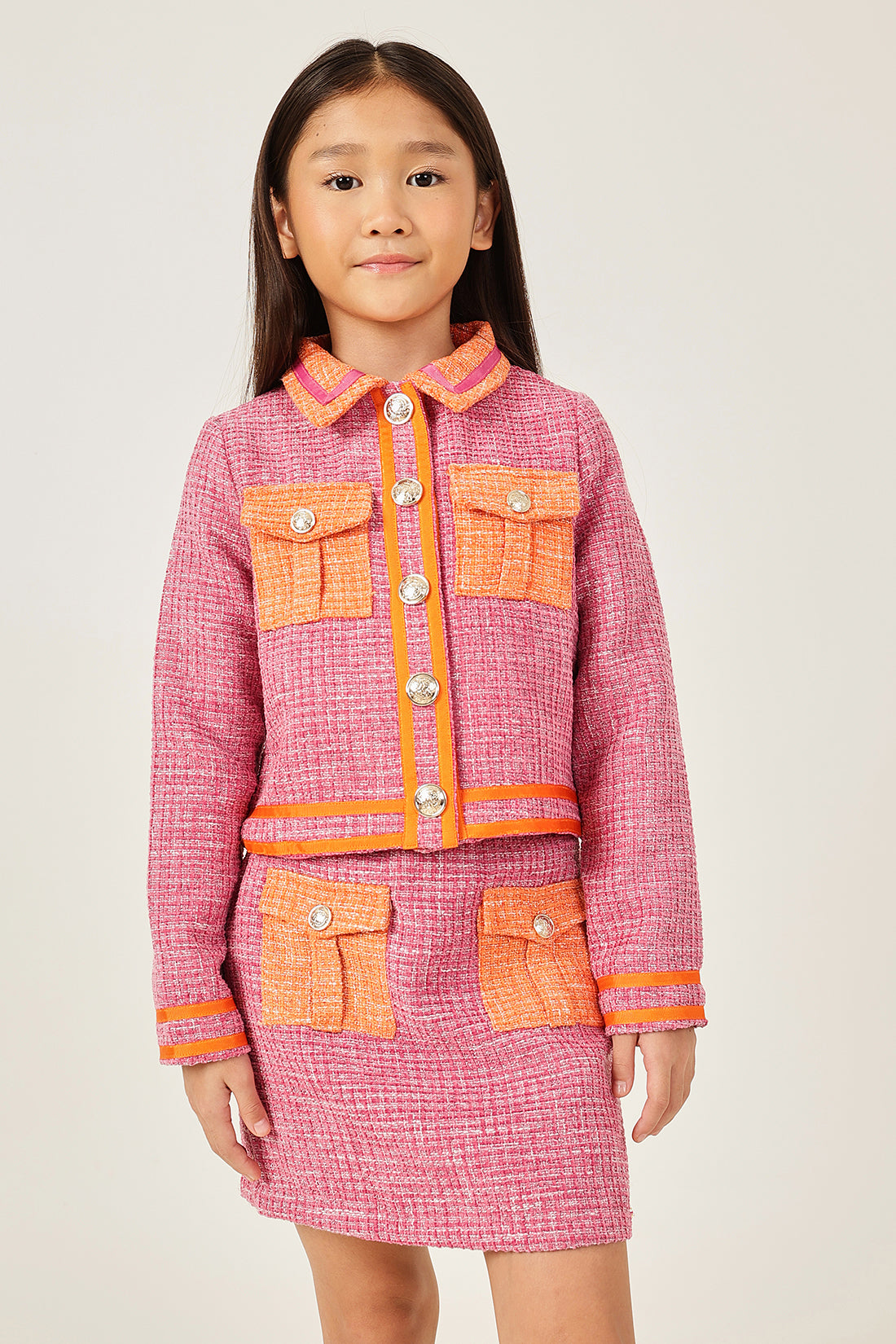 One Friday Girls’ Pink Bouclé Jacket