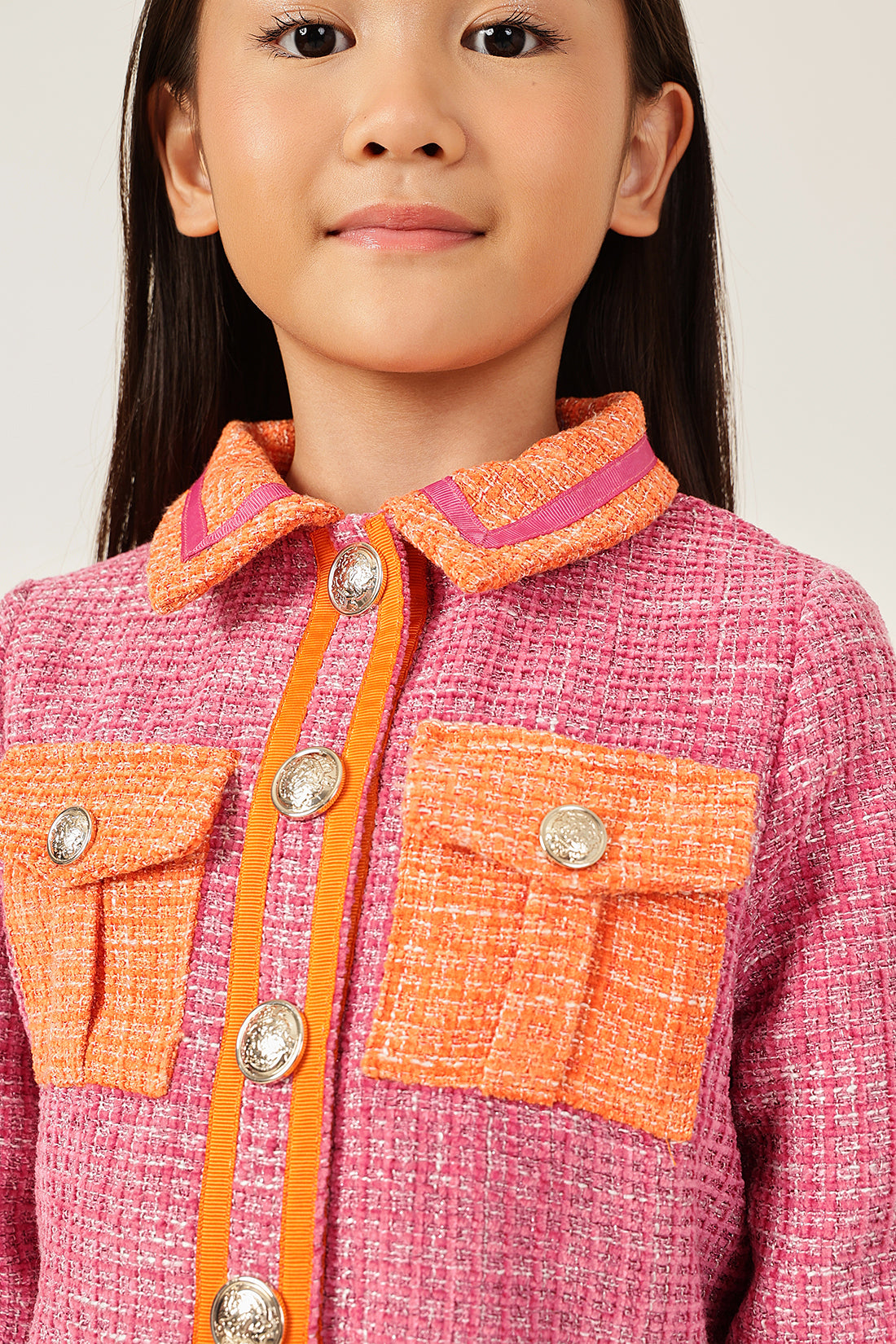 One Friday Girls’ Pink Bouclé Jacket