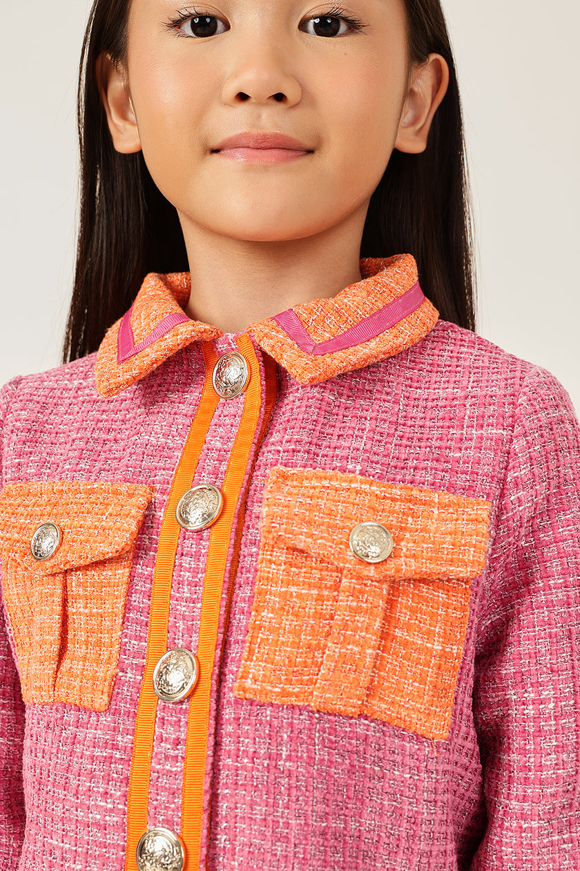 One Friday Girls’ Pink Bouclé Jacket
