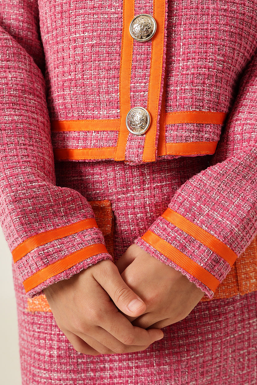 One Friday Girls’ Pink Bouclé Jacket