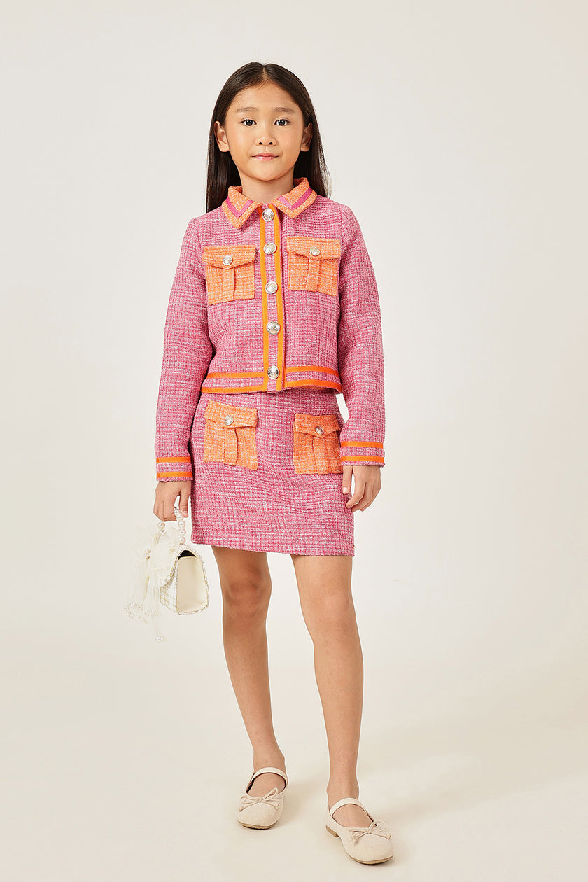 One Friday Girls’ Pink Bouclé Jacket