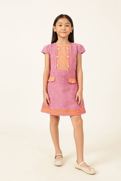 One Friday Girls’ Pink A-Line Dress – Cap Sleeves & Elegant Flare