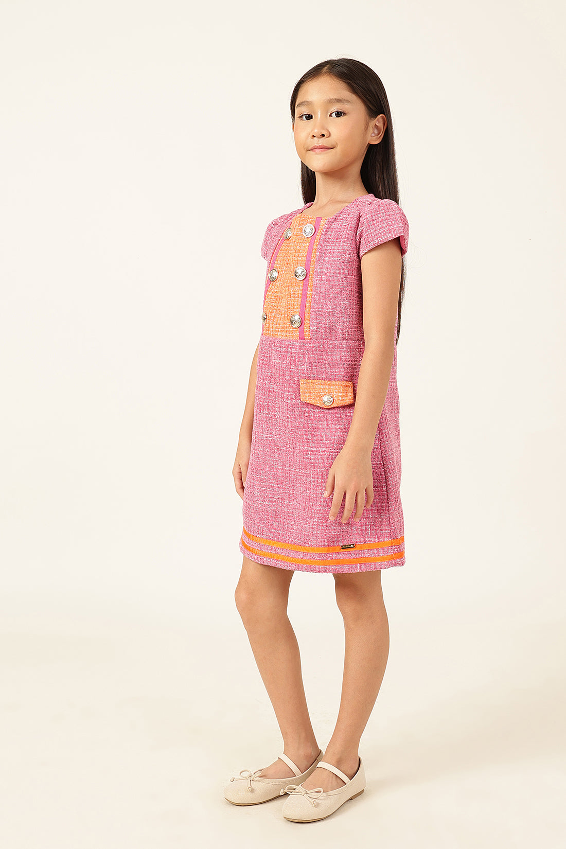 One Friday Girls’ Pink A-Line Dress – Cap Sleeves & Elegant Flare