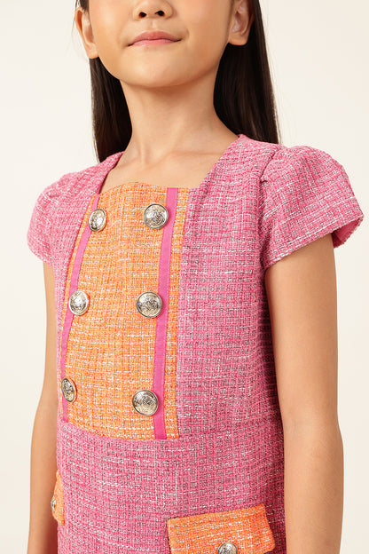 One Friday Girls’ Pink A-Line Dress – Cap Sleeves & Elegant Flare