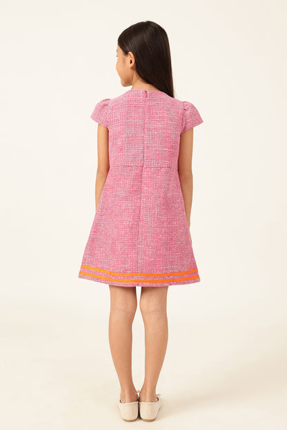 One Friday Girls’ Pink A-Line Dress – Cap Sleeves & Elegant Flare
