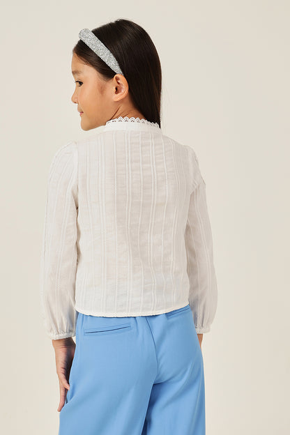 Girls Off White Cotton Woven Top – Classic Collar Style