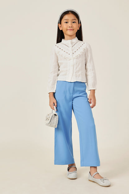 Girls Off White Cotton Woven Top – Classic Collar Style