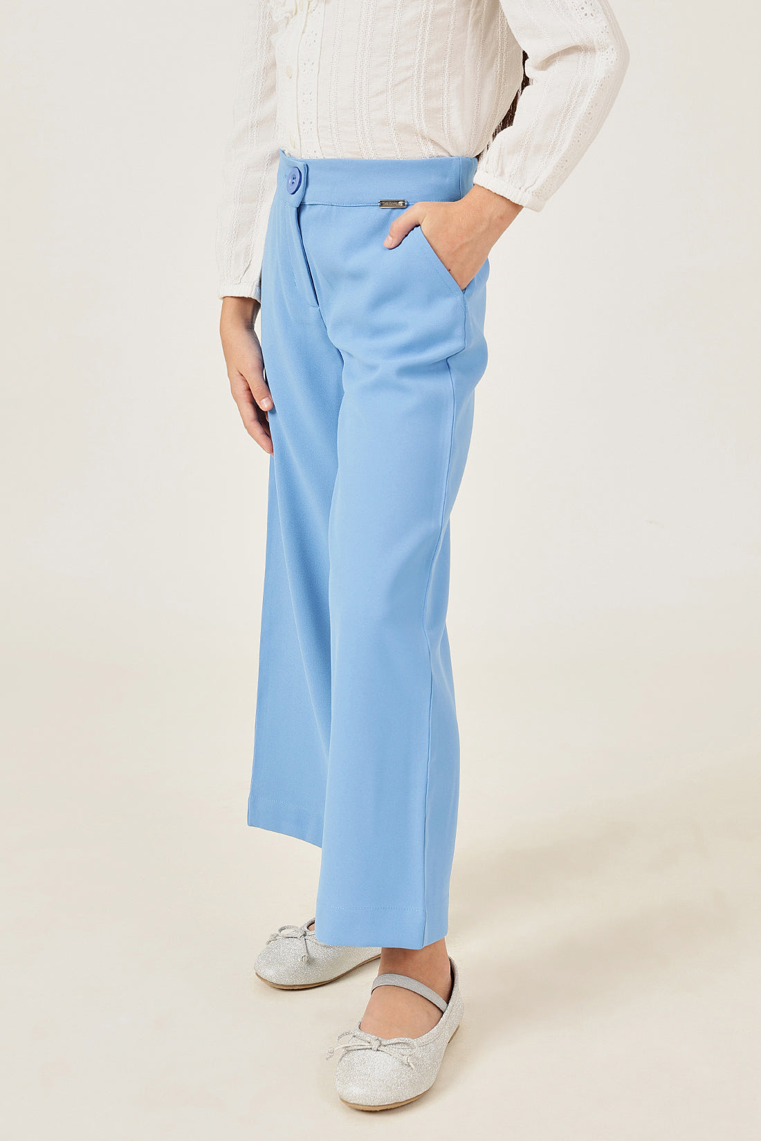 Girls Blue Trouser with Buttoned Waist