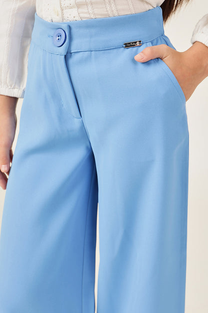 Girls Blue Trouser with Buttoned Waist