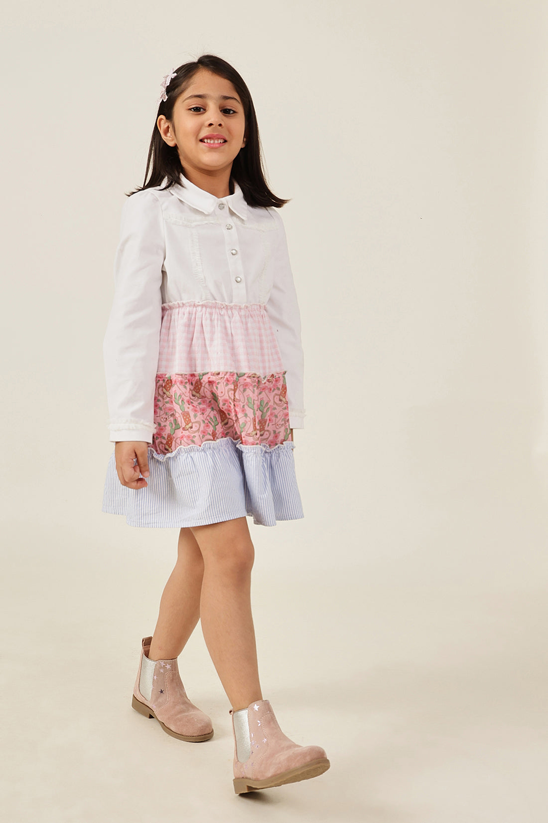 Girls Multi Color Printed Drill Dress