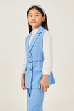Girls Blue Solid Sleeveless V-Neck Jacket