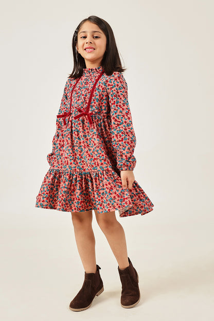 Girls Multicolour Floral Print Dress