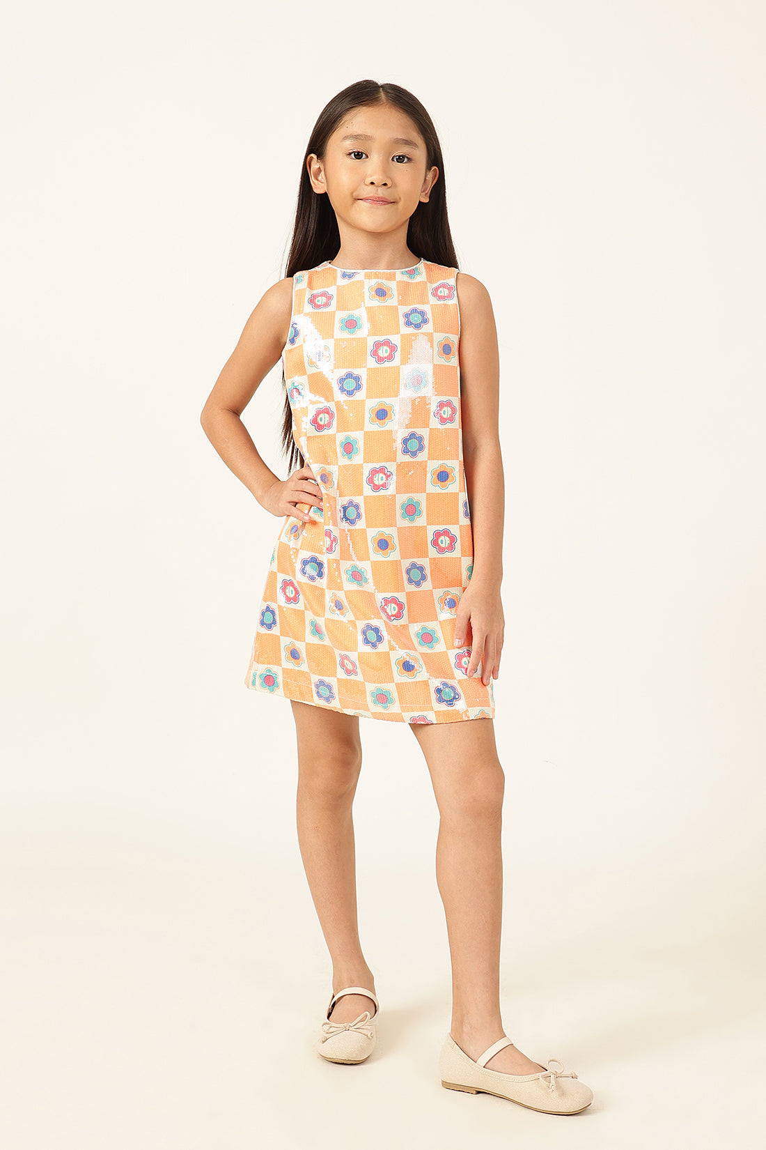 One Friday Girls’ Multicolor Sleeveless A-Line Dress – Breezy & Stylish Fit