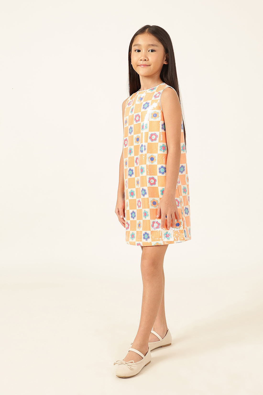 One Friday Girls’ Multicolor Sleeveless A-Line Dress – Breezy & Stylish Fit