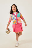 One Friday Girls Multi-Color Checked Knit Cardigan