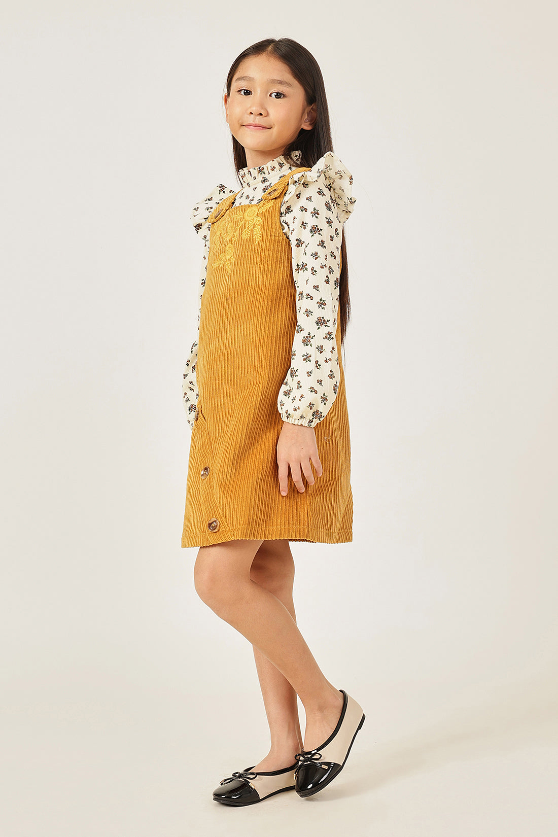 Girls Brown Square Neck Sleeveless Dress