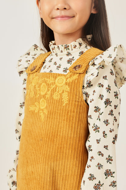 Girls Brown Square Neck Sleeveless Dress