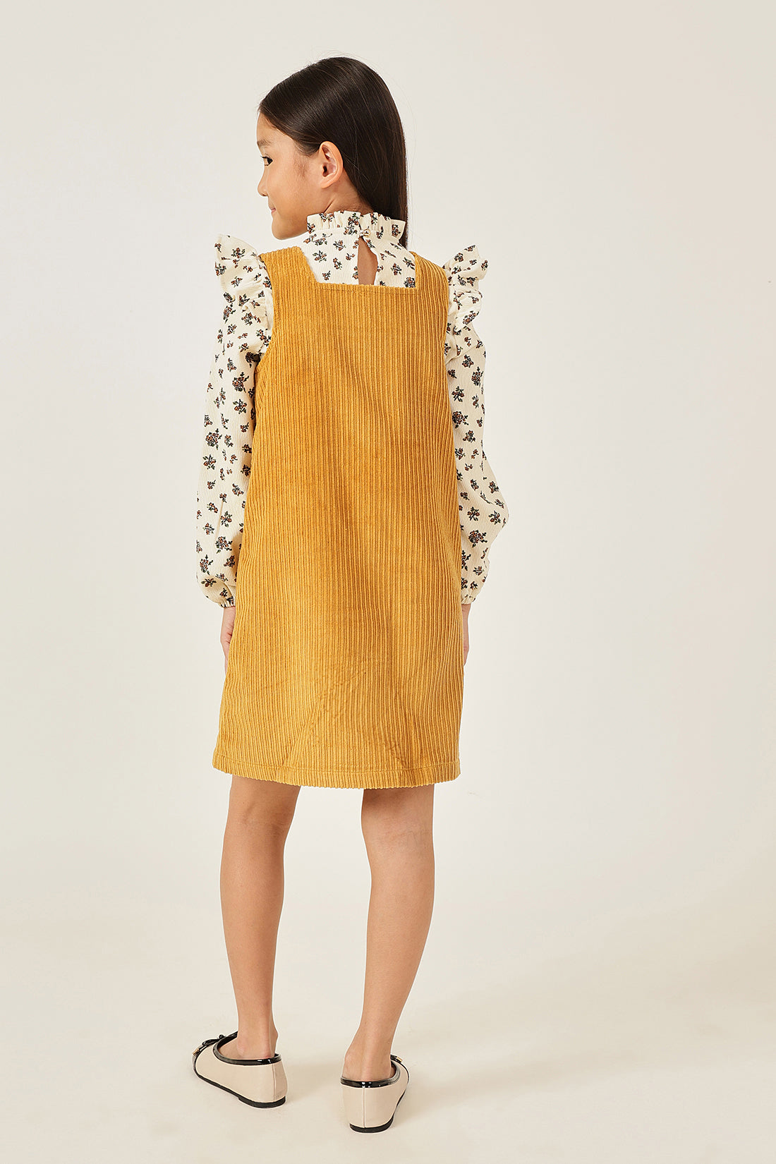 Girls Brown Square Neck Sleeveless Dress