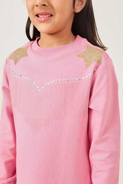 Girls Pink Cotton Blend Full Sleeve Woven Dress