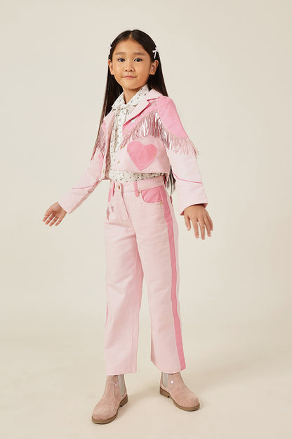 Girls Pink Solid Full Sleeve Cotton Jacket
