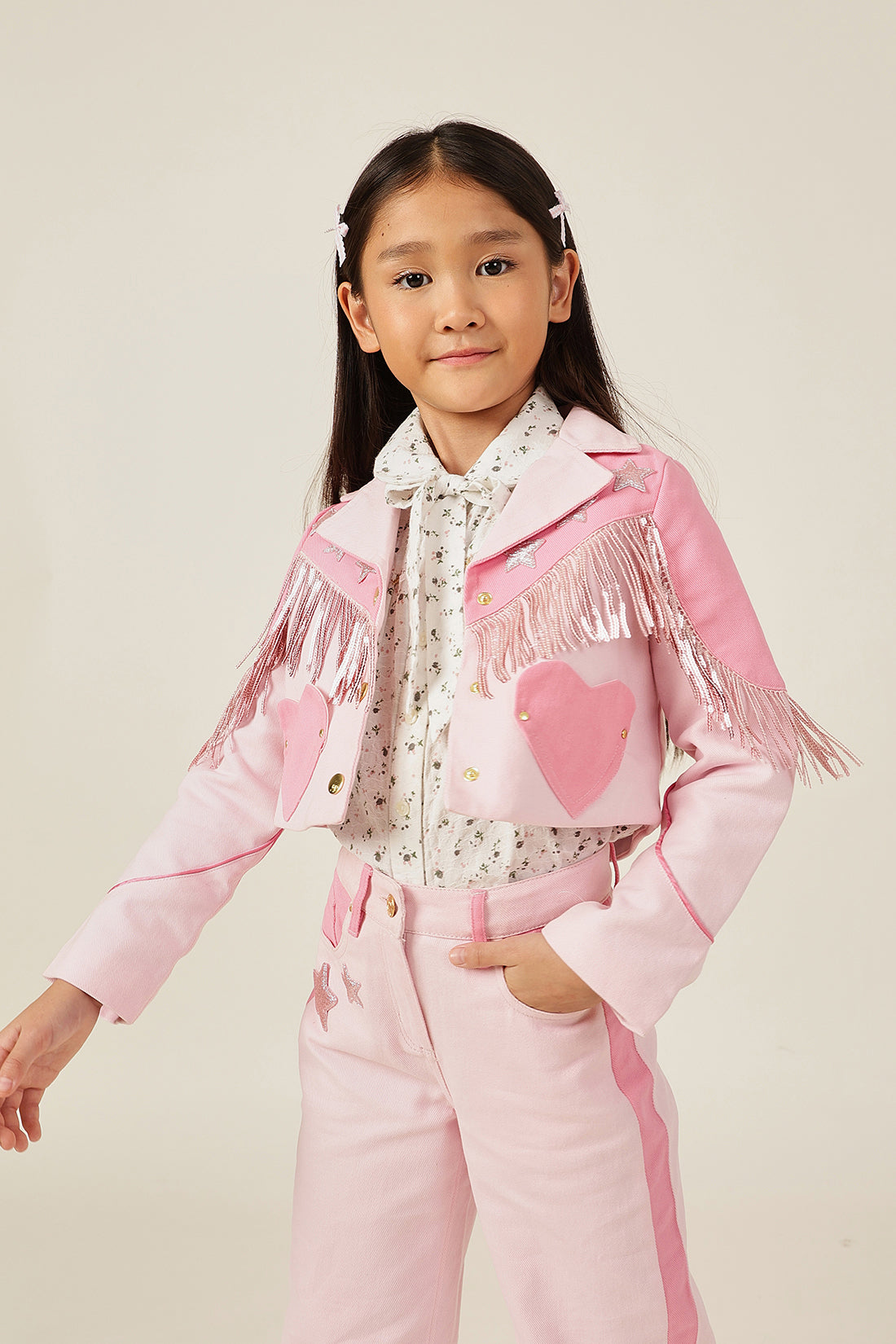 Girls Pink Solid Full Sleeve Cotton Jacket