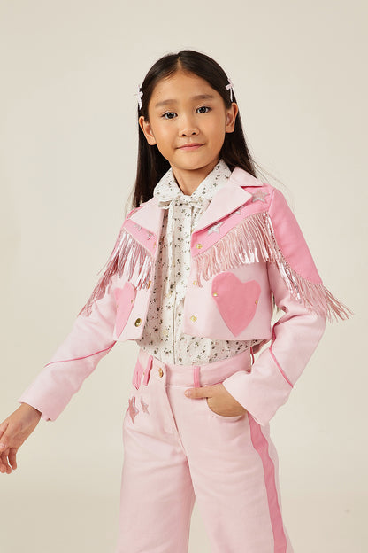Girls Pink Solid Full Sleeve Cotton Jacket