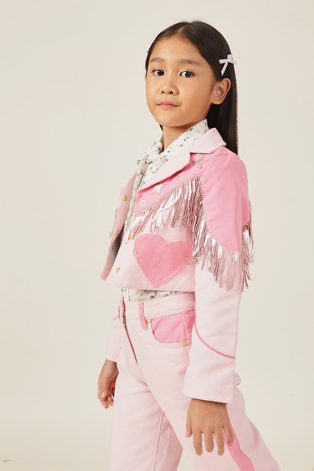 Girls Pink Solid Full Sleeve Cotton Jacket