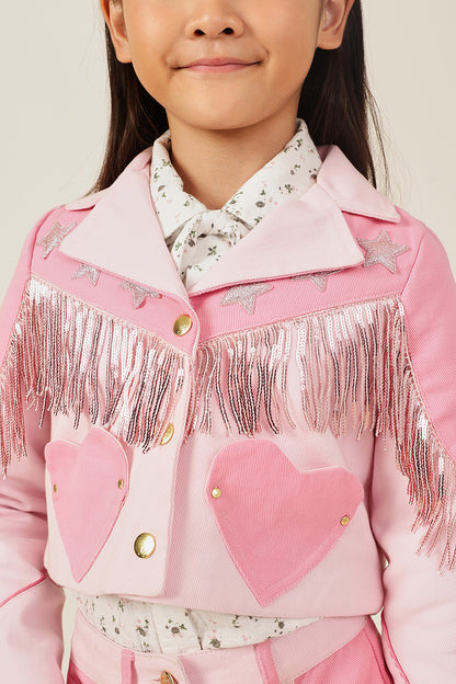 Girls Pink Solid Full Sleeve Cotton Jacket