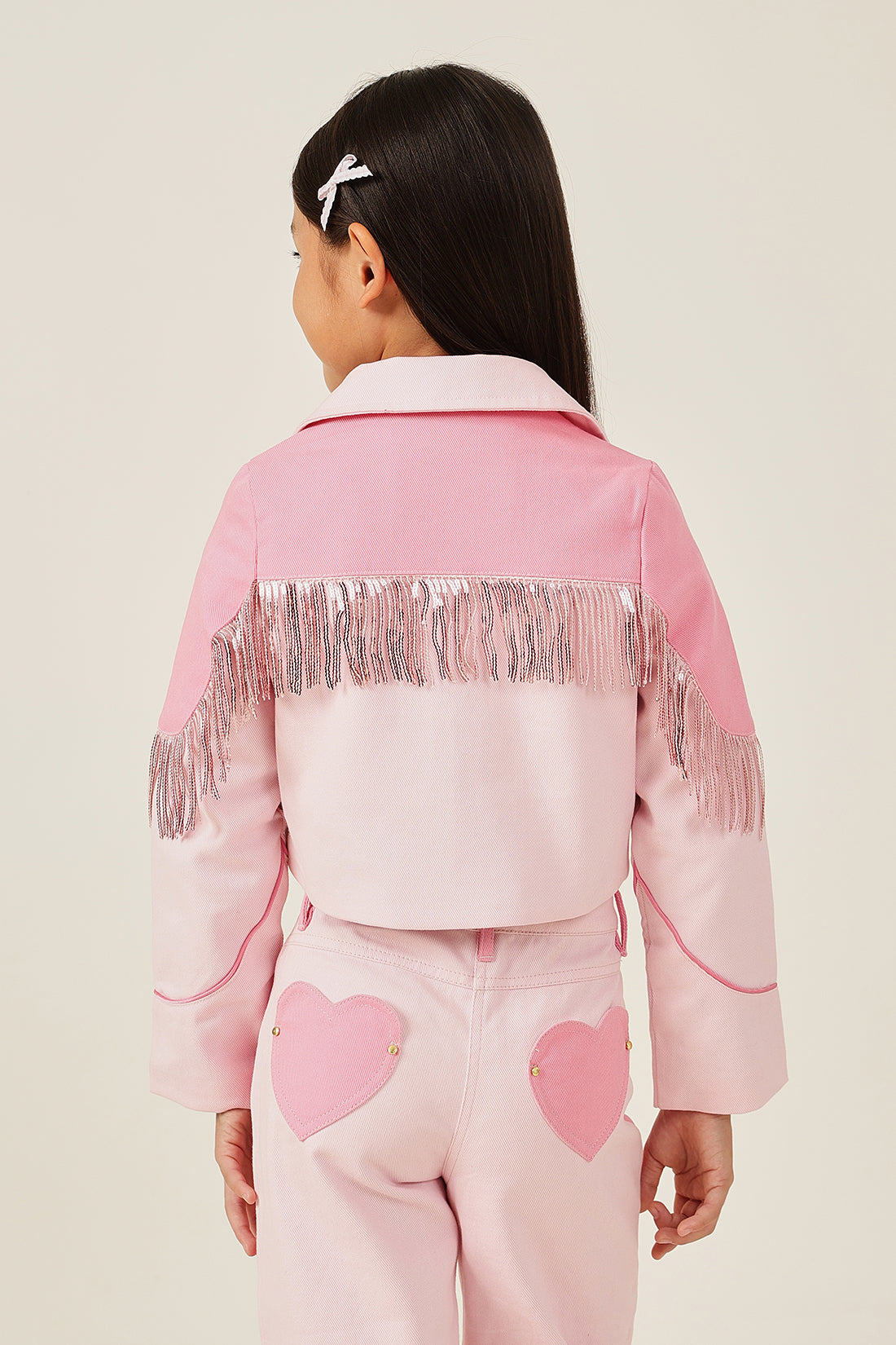 Girls Pink Solid Full Sleeve Cotton Jacket