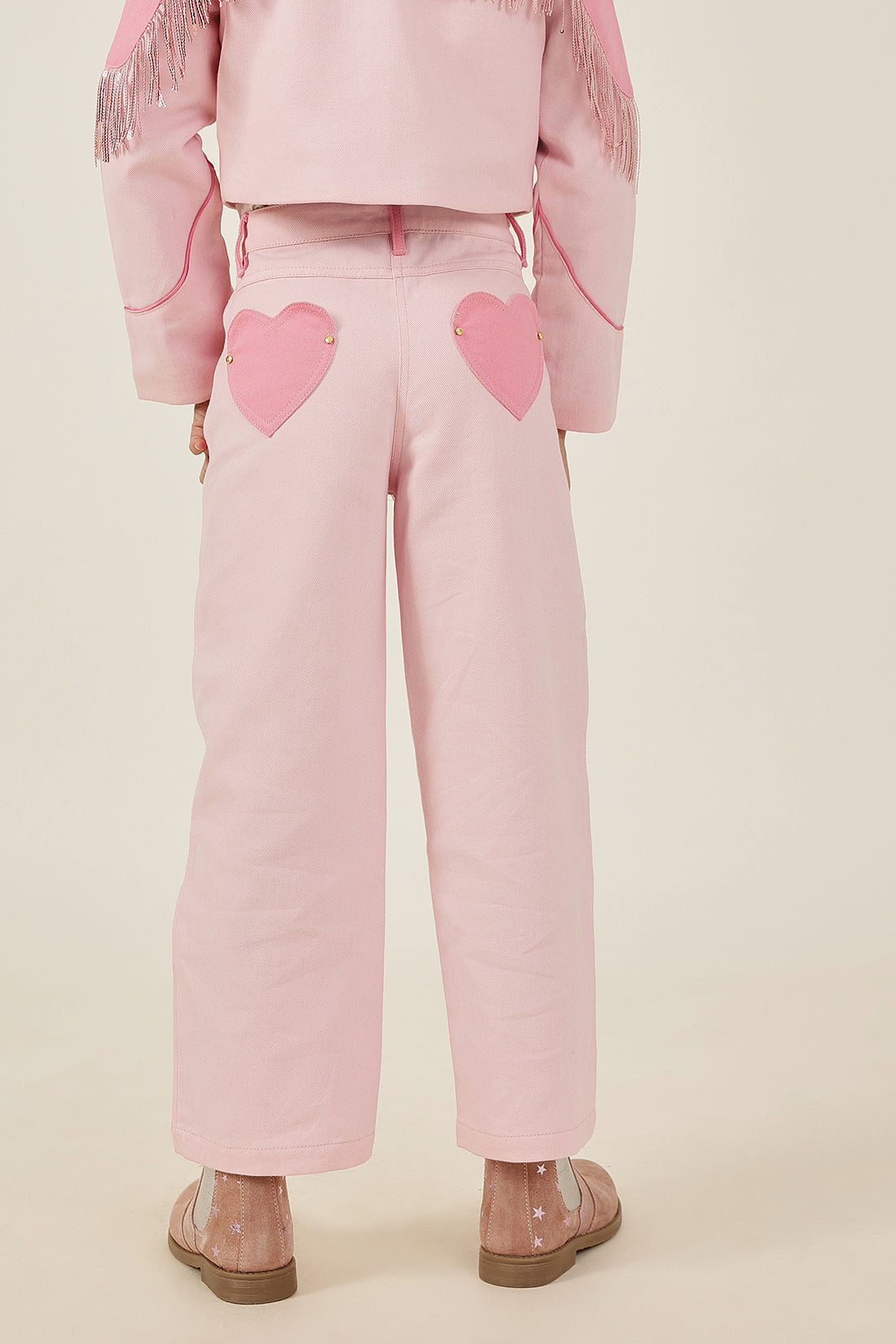 Girls Pink Trouser with Buttoned Waistband