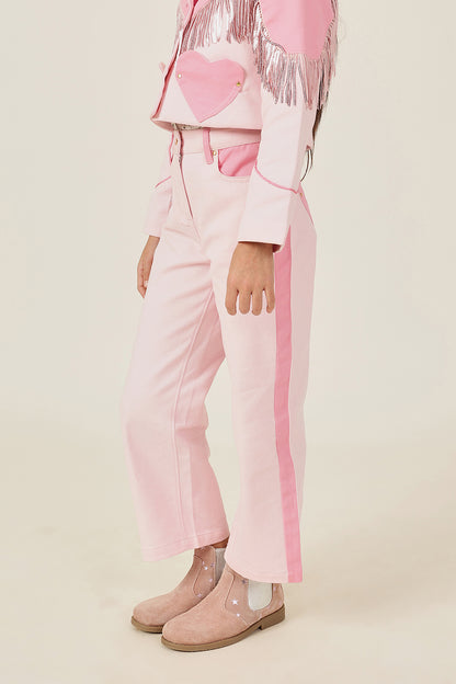 Girls Pink Trouser with Buttoned Waistband