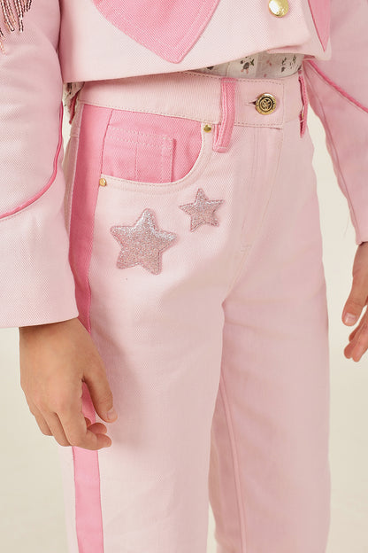 Girls Pink Trouser with Buttoned Waistband