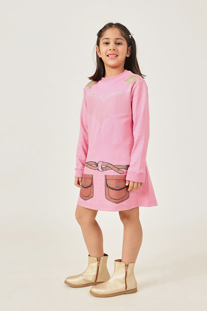 Girls Pink Cotton Blend Full Sleeve Woven Dress