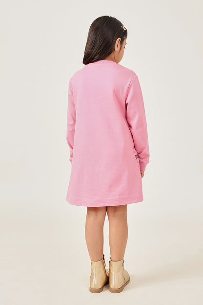 Girls Pink Cotton Blend Full Sleeve Woven Dress
