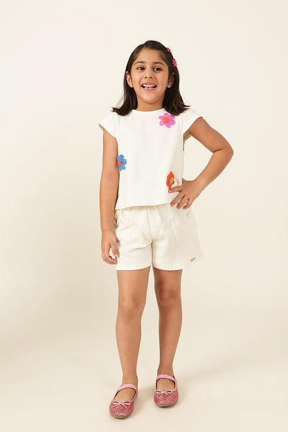 Girls’ Off-White Crop Top with Cap Sleeves