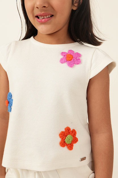 Girls’ Off-White Crop Top with Cap Sleeves