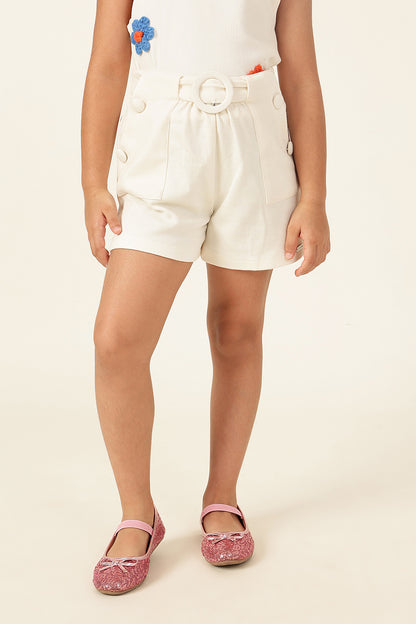 Girl's Off White Regular Fit Shorts One Friday