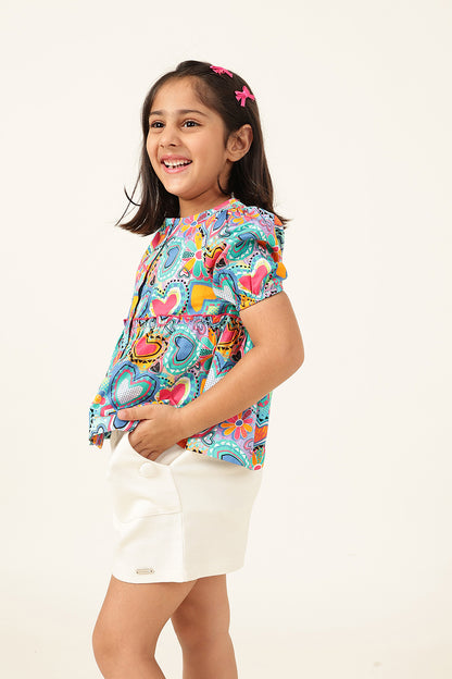 Girls Multicolor Floral Print Top